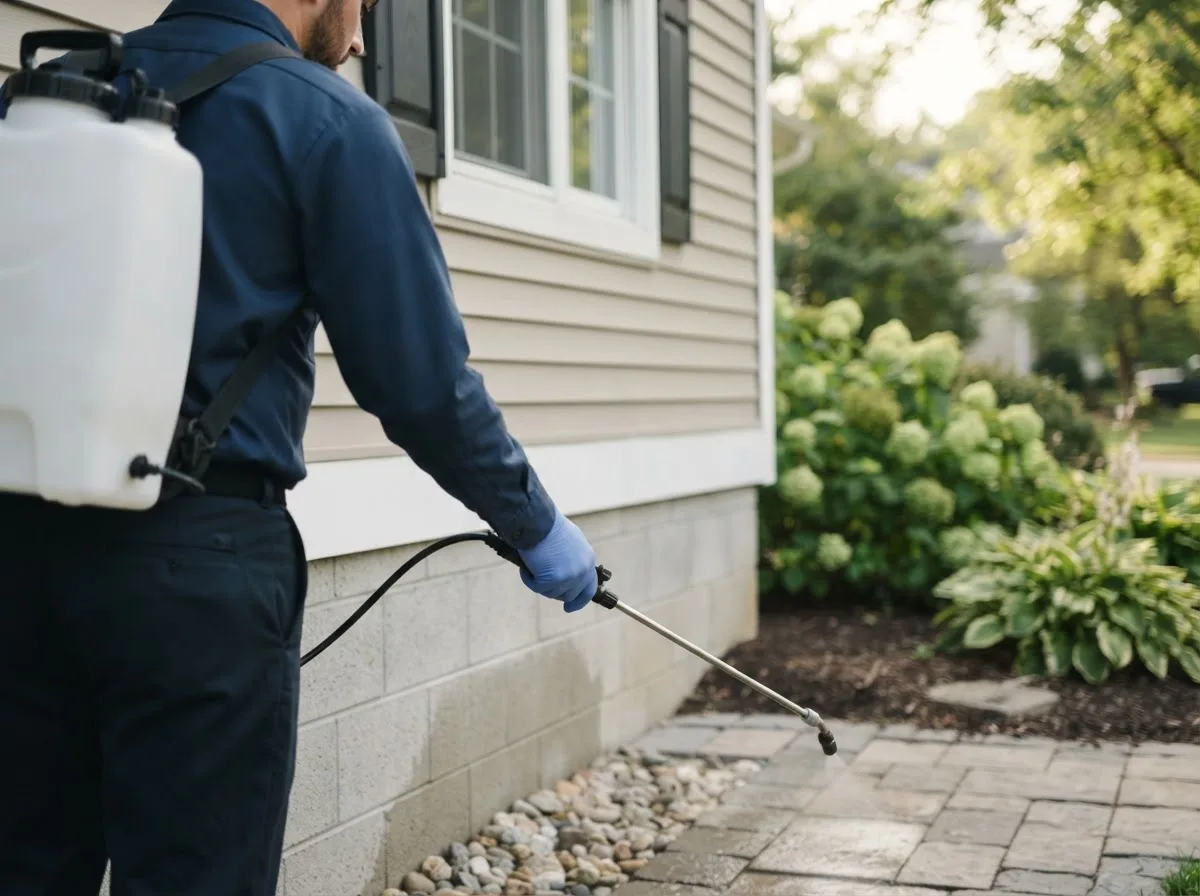 Pest control technician inspecting a home in Hartford, VT